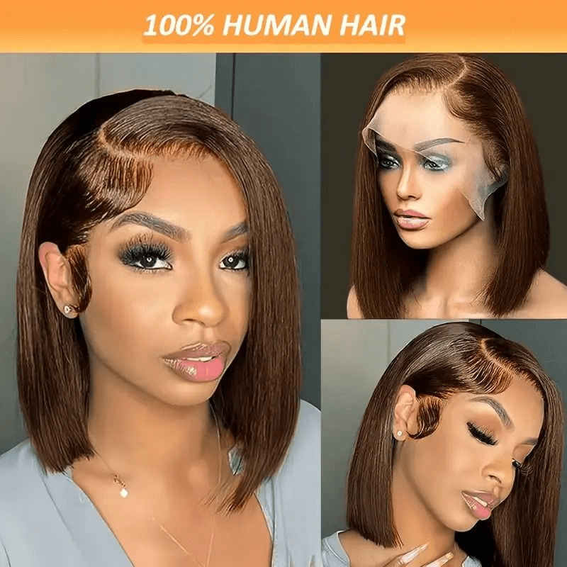 Ossileehair Straight Hair BOB Full Frontal 13X4 Brown #4 100% Human Hair