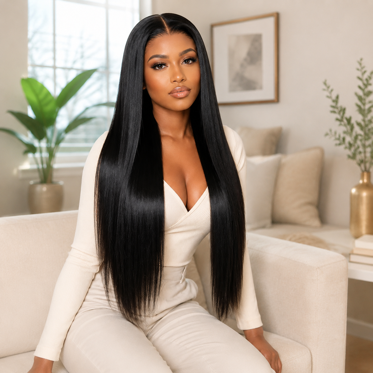 Ossileehair Straight Hair 300% Density Glueless Full Frontal 13X4 Black 100% Human Hair