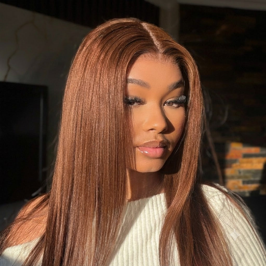 Chocolate Brown Straight Human Hair 13x4 Full Frontal Lace Wig