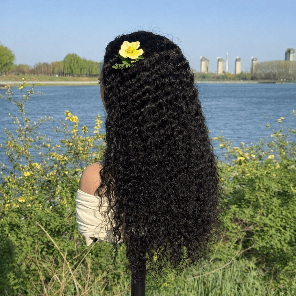 Ossileehair Water Wave 180% Density 13X4 Full Front Black 100% Human Hair