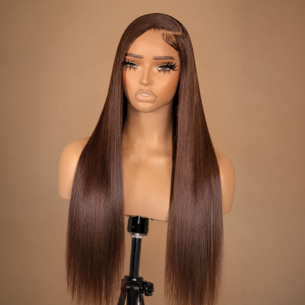 Chocolate Brown Straight Human Hair 13x4 Full Frontal Lace Wig