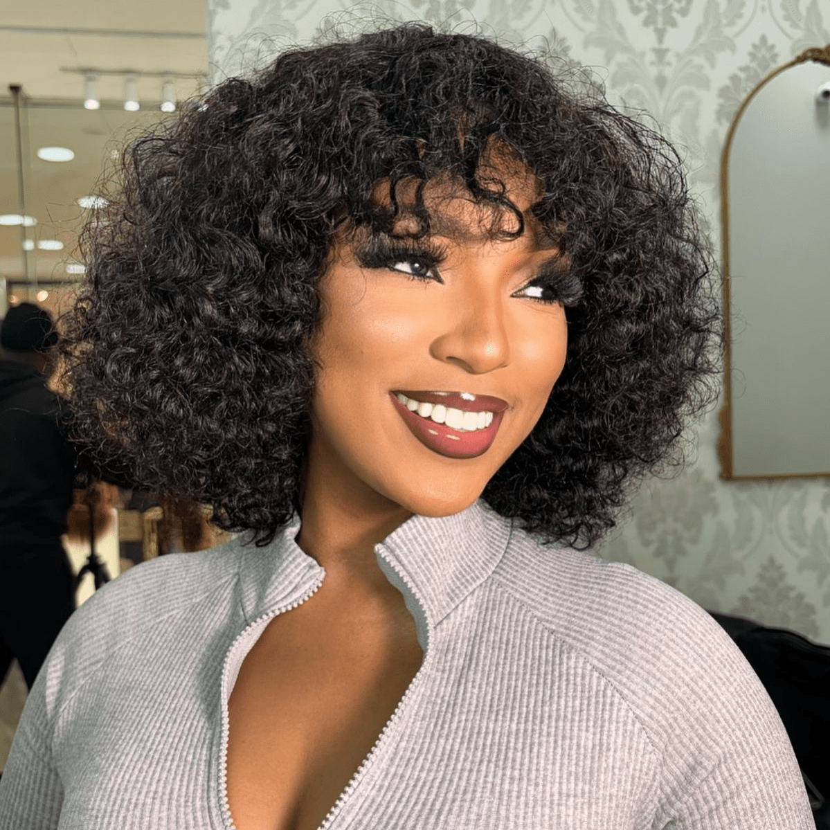 Ossileehair Jerry Curly with Bangs 3X1 Black 100% Human Hair