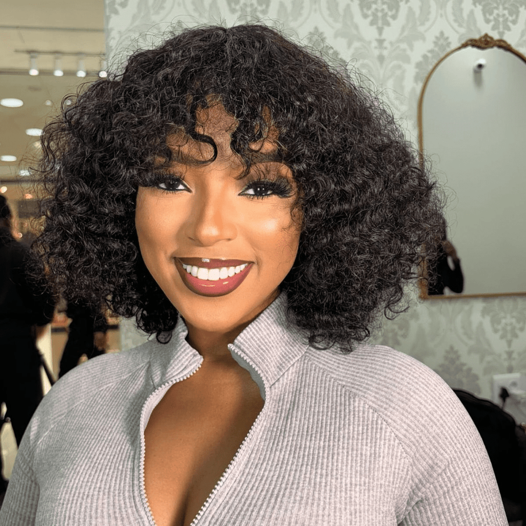 Ossileehair Jerry Curly with Bangs 3X1 Black 100% Human Hair