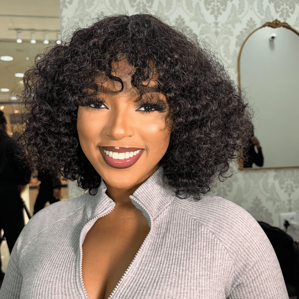 Ossileehair Jerry Curly with Bangs 3X1 Black 100% Human Hair