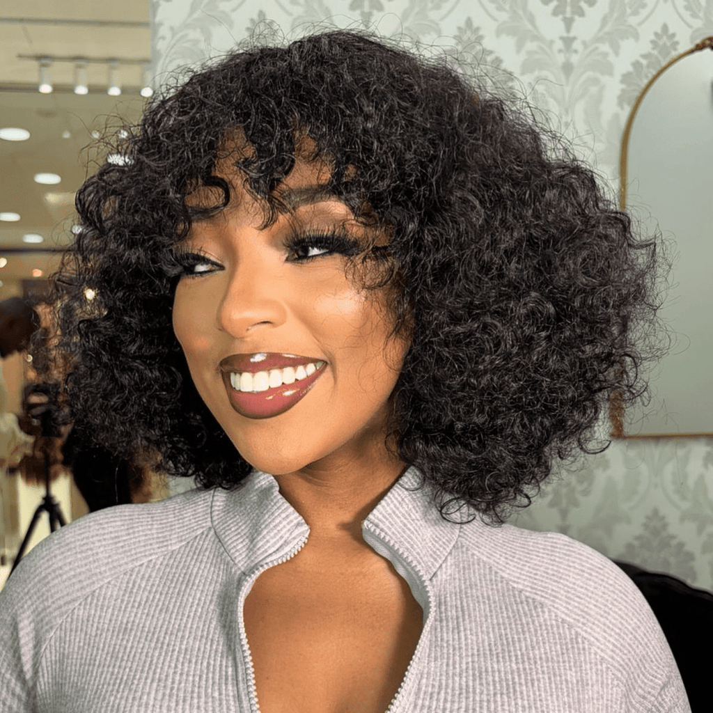 Ossileehair Jerry Curly with Bangs 3X1 Black 100% Human Hair