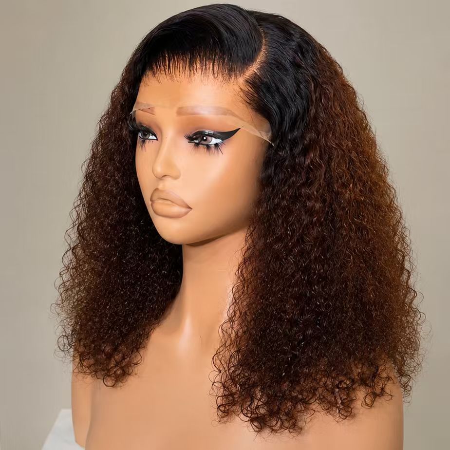 Ombre Brown Color Jerry Curly 13x4 Lace Frontal BOB Wig