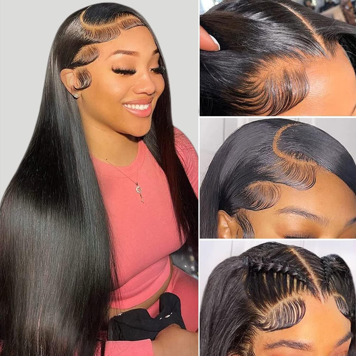 Ossileehair Straight Hair 300% Density Full Frontal 13X4 Black 100% Human Hair