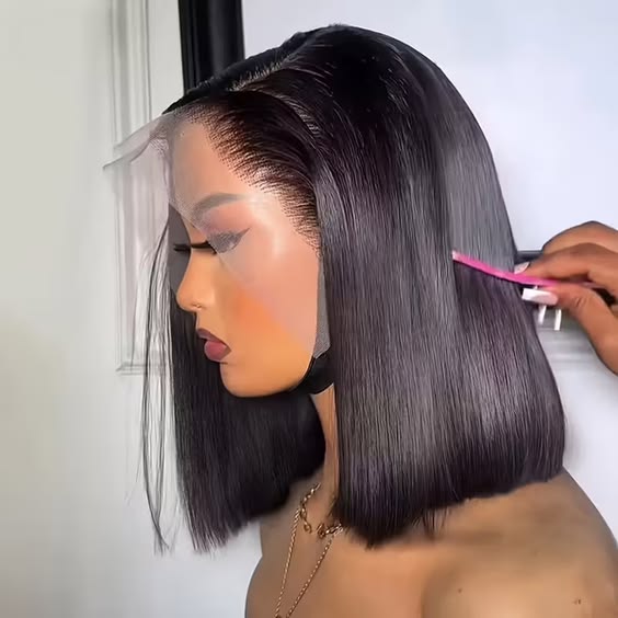 Ossileehair Straight Hair  Double Drawn Glueless Full Frontal 13X4  Black 100% Human Hair