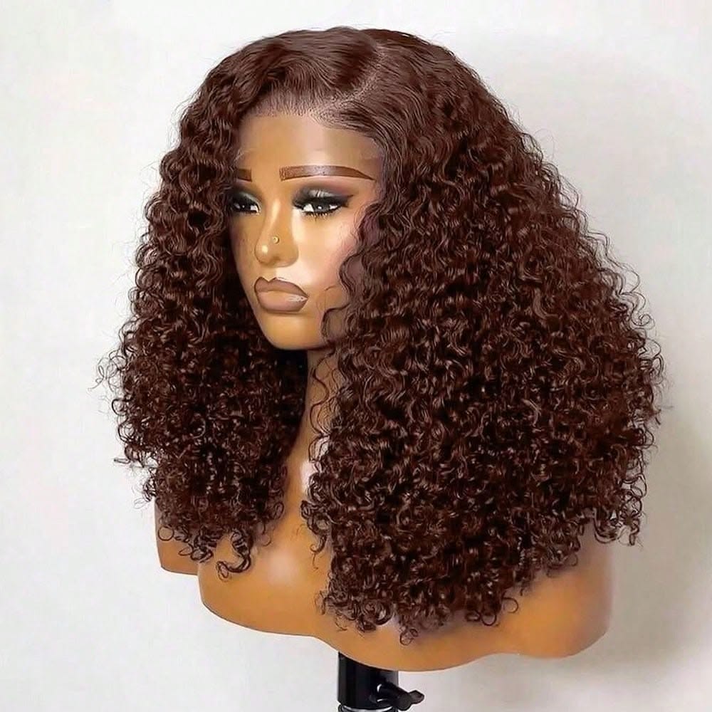 OSSILEE Hair Double Drawn #4 Brown Jerry Curly 13x4 Frontal Lace Human Hair Wig