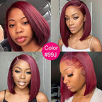 Ossileehair Straight Hair Glueless Double Drawn 13X4 Full Front 99J 100% Human Hair