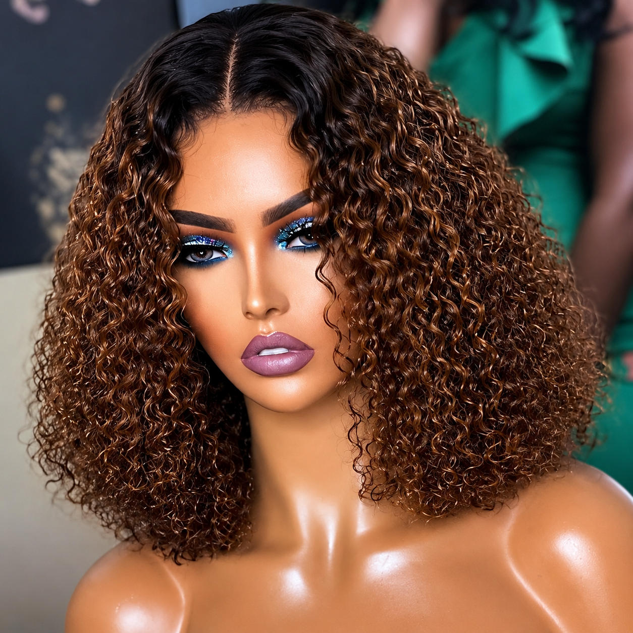 Ombre Brown Color Jerry Curly 13x4 Lace Frontal BOB Wig