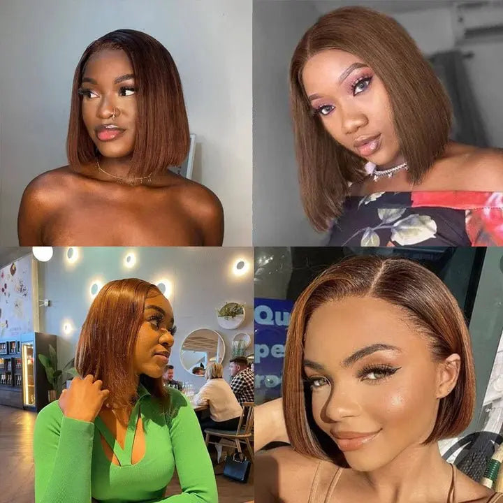 Ossileehair Straight Hair Bob Full Frontal 13X4 Brown #4 100% Human Hair