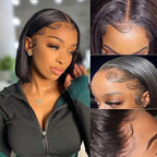 Ossileehair Straight Hair Glueless Bob 13X4 Full Frontal Black 100% Human Hair