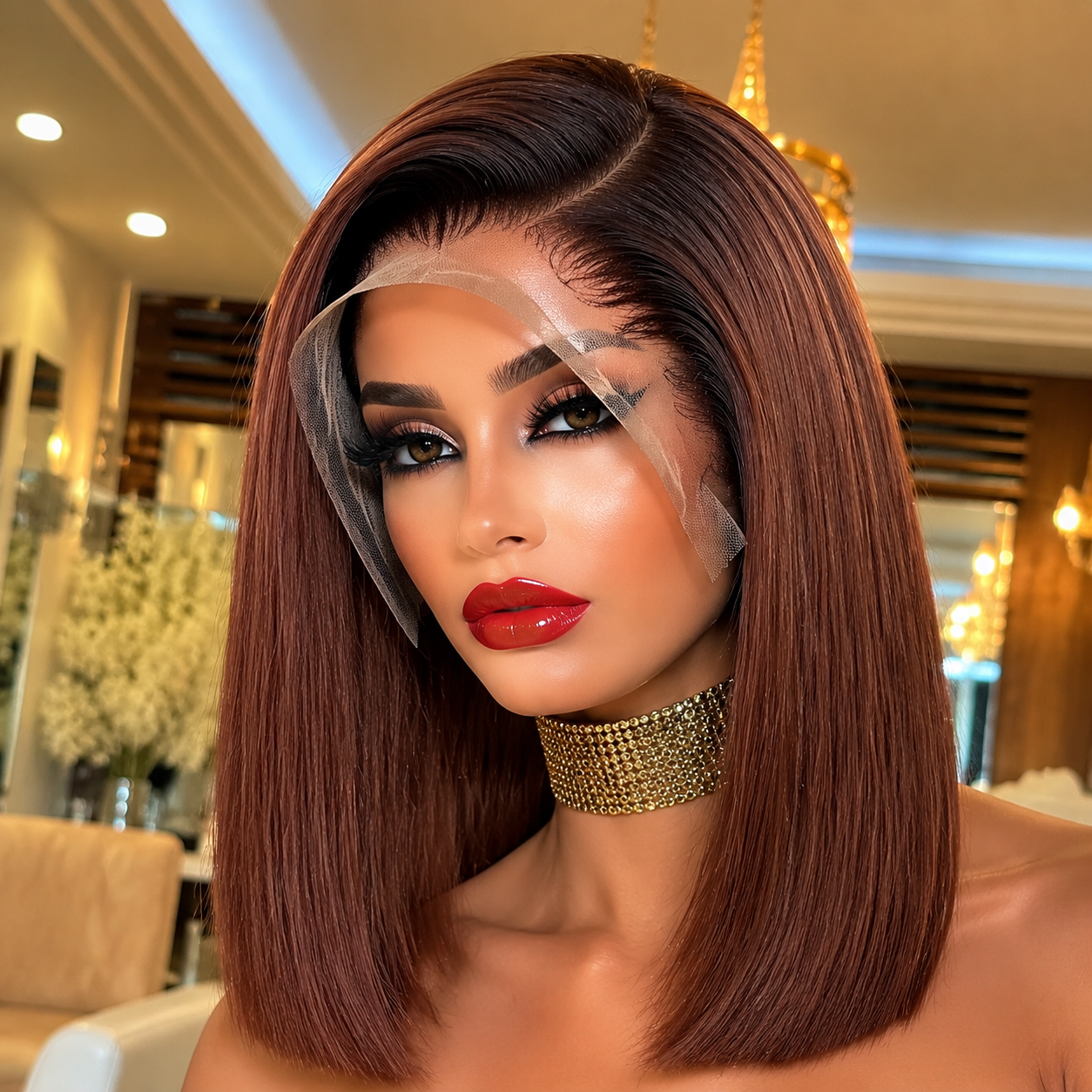 Ossilee Hair 13X4 T1B/4 Ombre Brown Color Full Frontal Double Drawn Straight Bob Wig