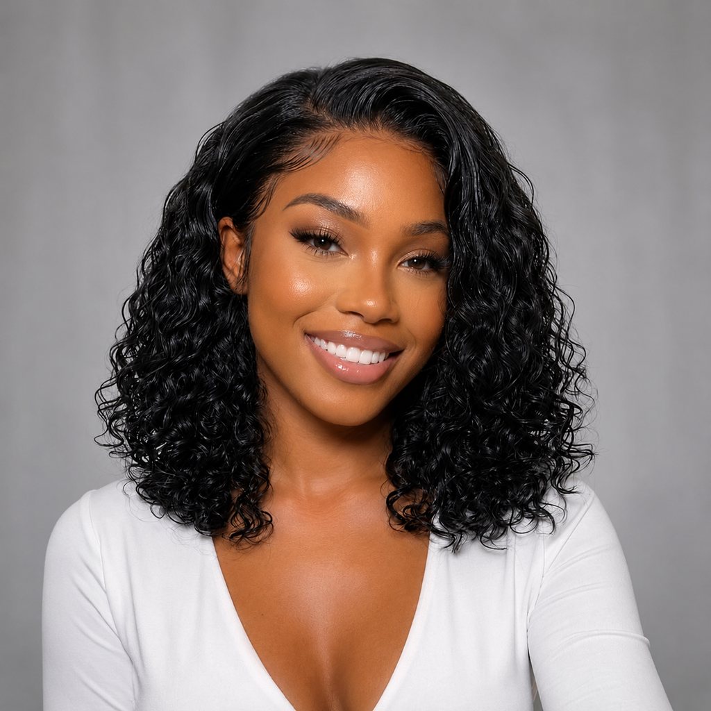 Ossileehair Water Wave Glueless BOB 13X4 Full Frontal Black 100% Human Hair
