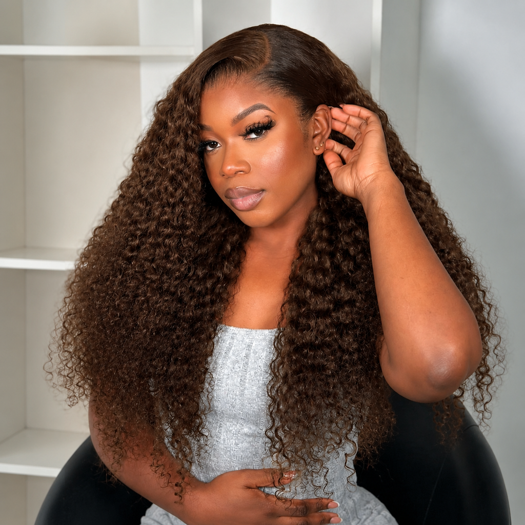 Chocolate Brown Water Wave 13x4 Full Frontal Lace Wig