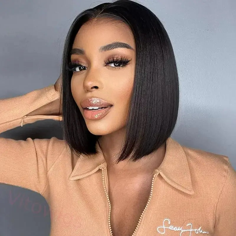 Ossileehair Straight Wig Bob 4x4 Black 100% Human Hair