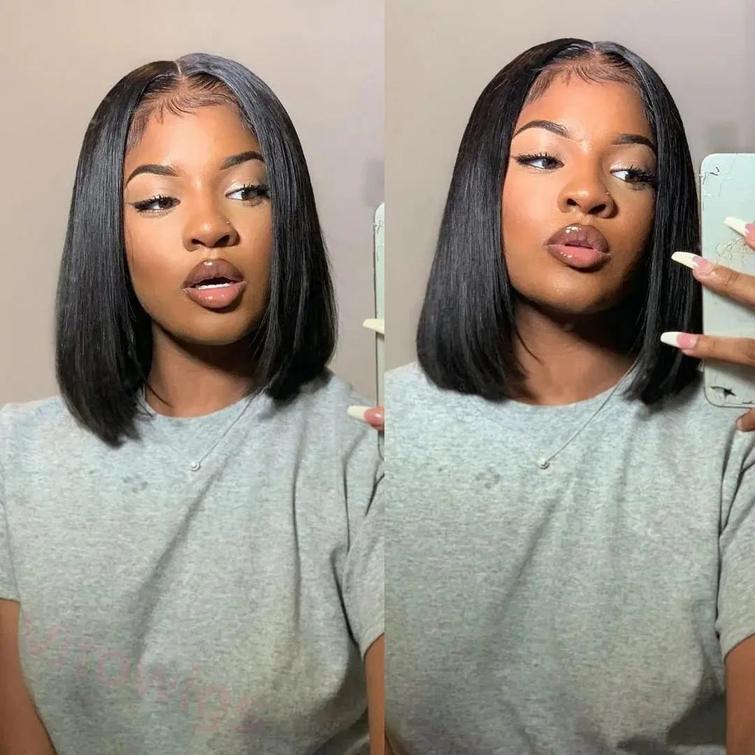 Ossileehair Straight Wig Bob 4x4 Black 100% Human Hair